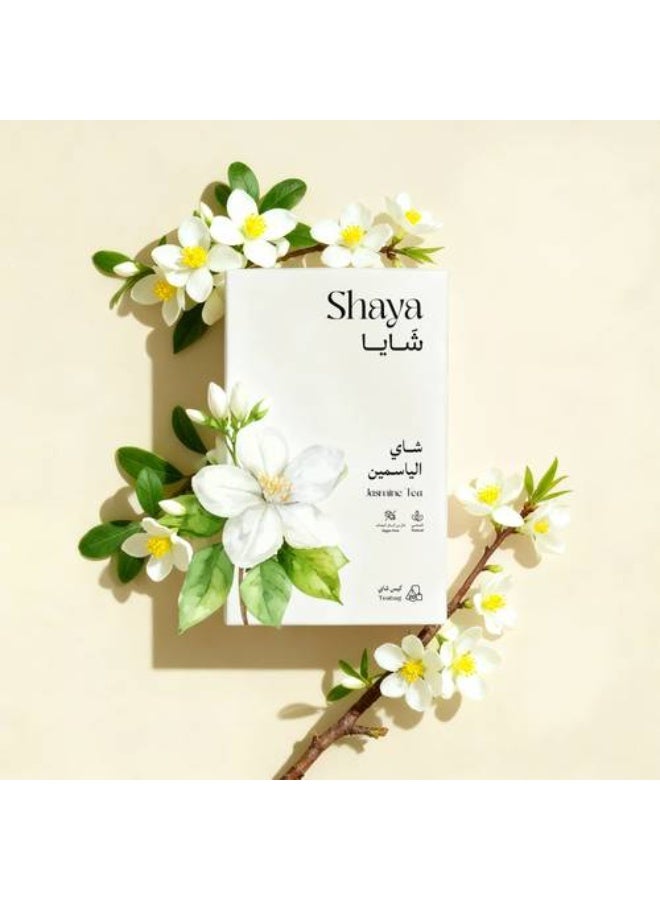 شاي الياسمين -  هو مشروب عشبي طبيعي يجمع بين نكهة الشاي الرقيقة وعطر زهور الياسمين الفواح. يتميز بمذاقه اللطيف ورائحته الزكية التي تمنح شعورًا بالهدوء والاسترخاء،